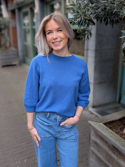 Lonne trui met korte mouw - Kobaltblauw