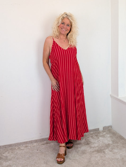 Mila streep jurk - Rood