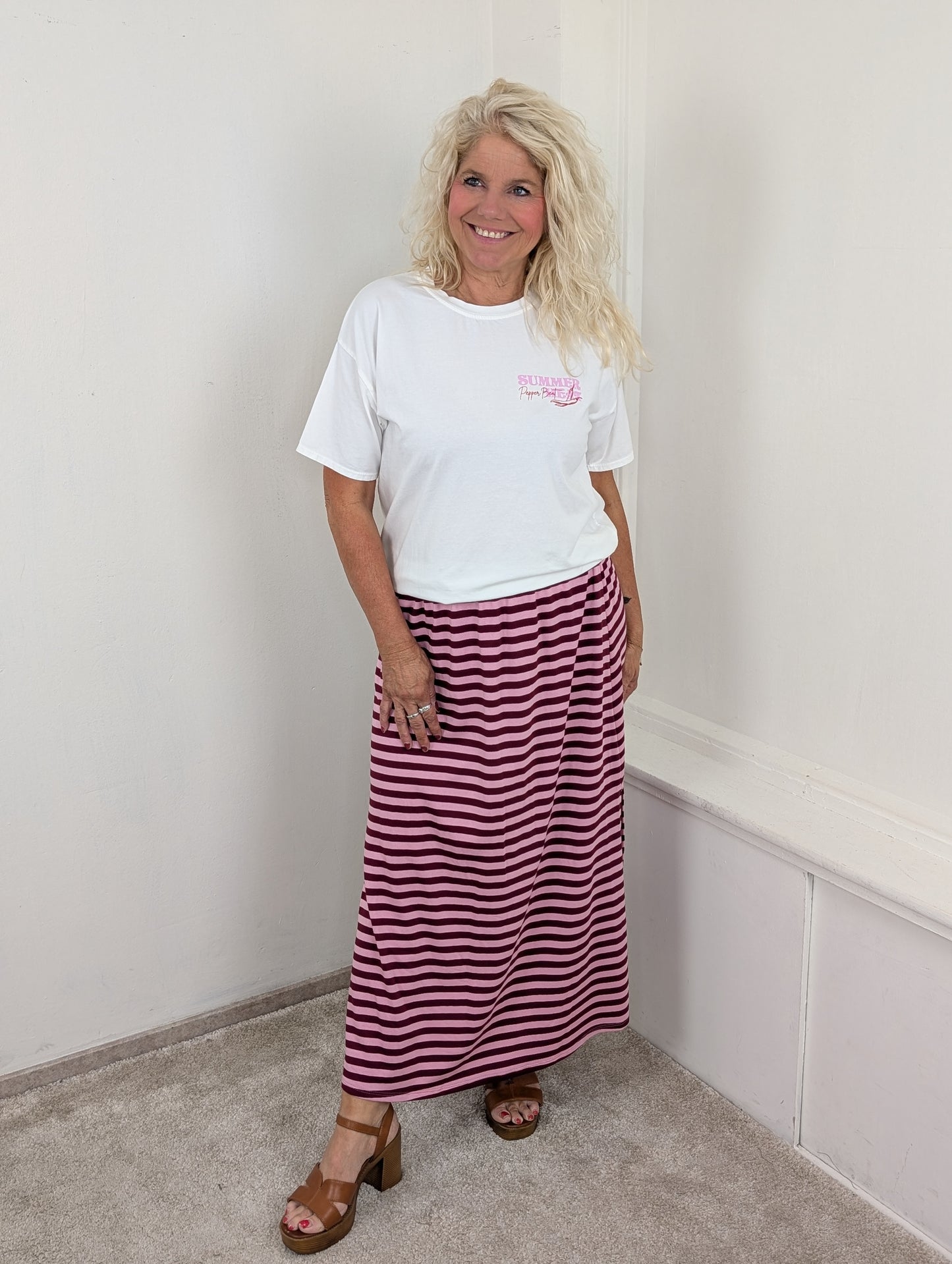 Gestreepte rok Emma - Roze/Bordeaux