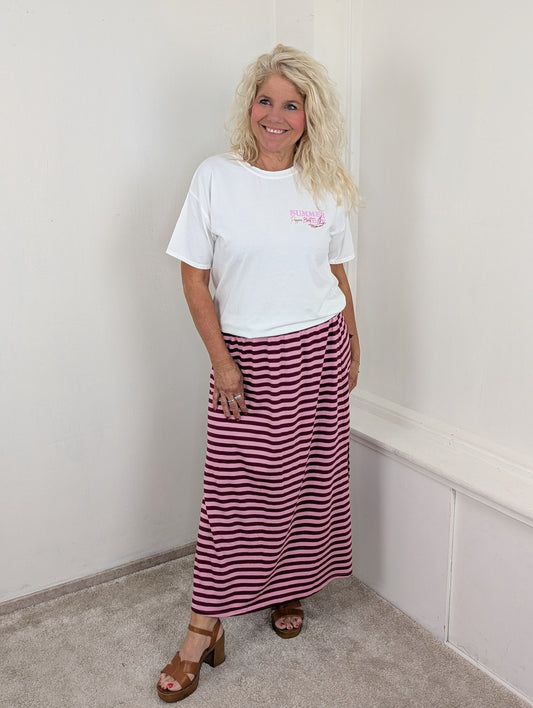 Gestreepte rok Emma - Roze/Bordeaux