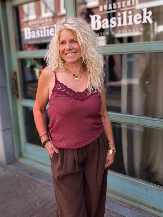 Daisy opengewerkte top - Bordeaux rood