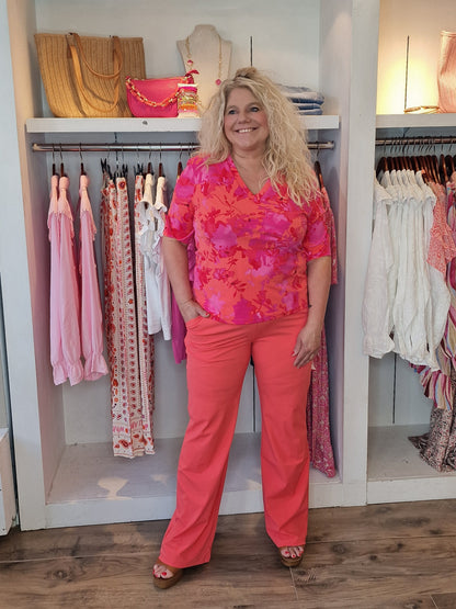 Mi piace travel kwaliteit wide leg broek - Koraal