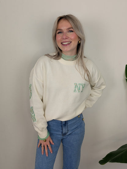 New York flower sweater - Ecru/Groen