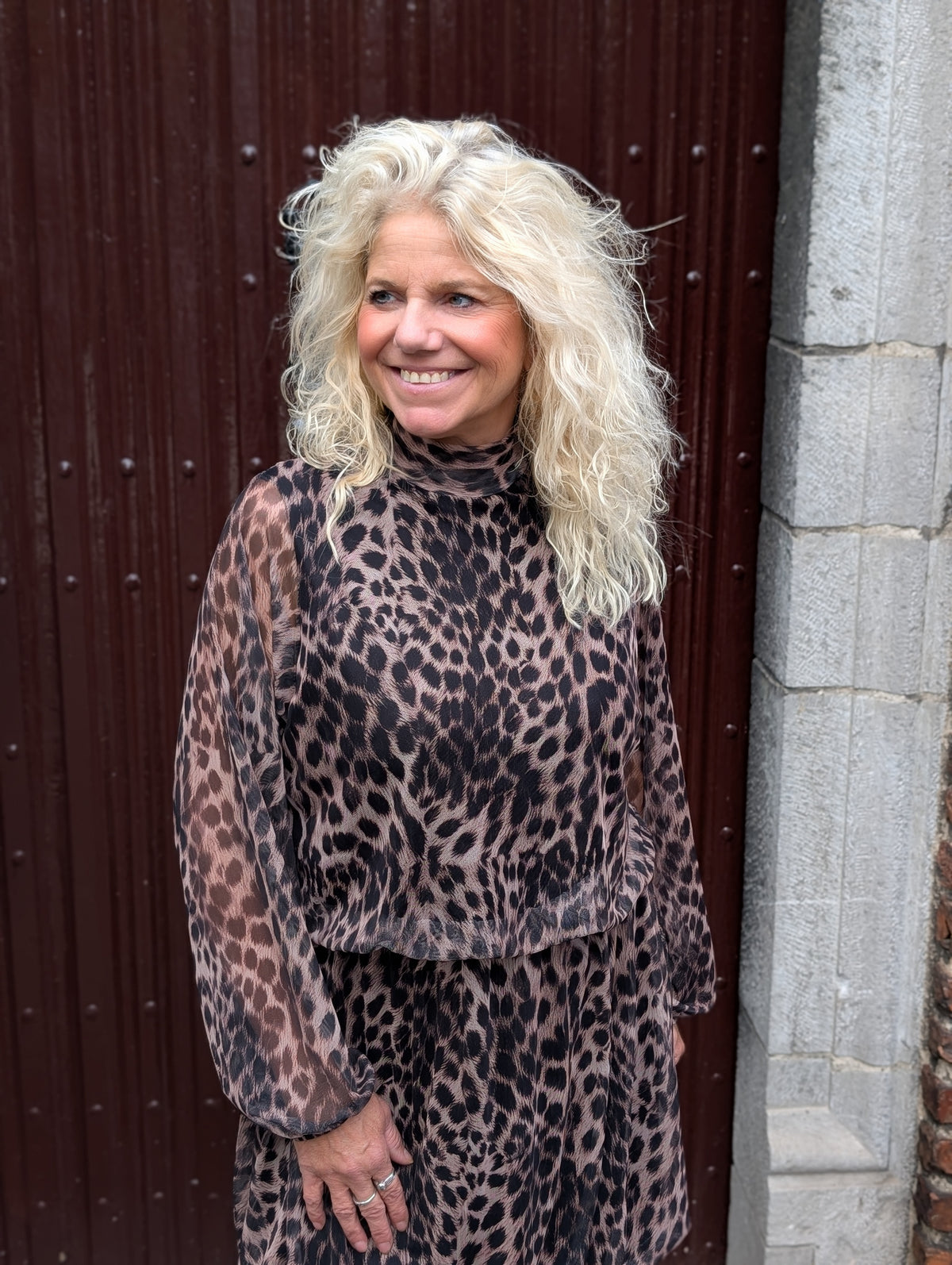 Belle panter ballon jurk - Beige/Zwart