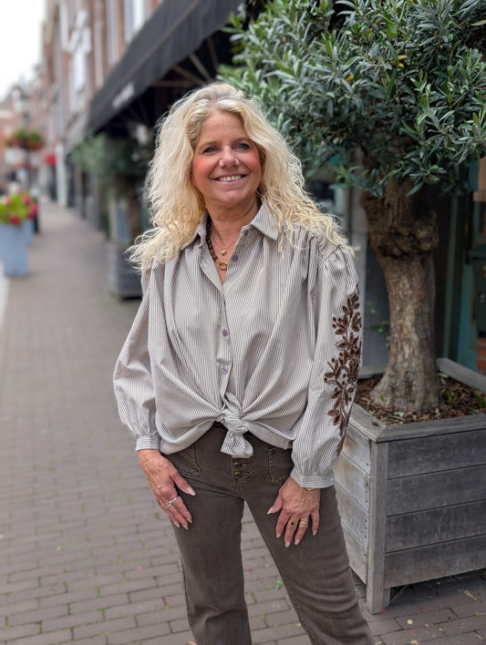 Blouse Hailey gestreept - Coffee