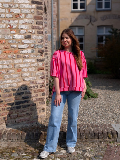 Striped Candy Oversized Sweater – Roze/Rood