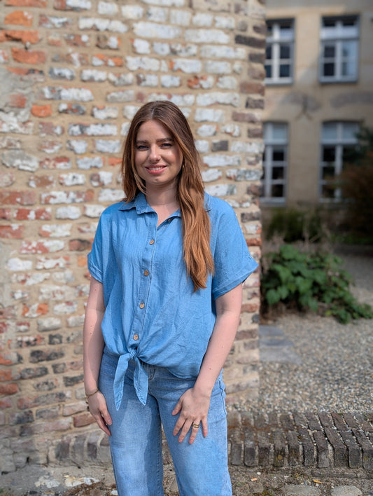 Jeans look knoop blouse - Blauw