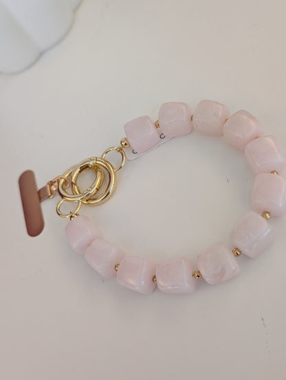 Telefoon koord vierkante kralen - Roze / goud