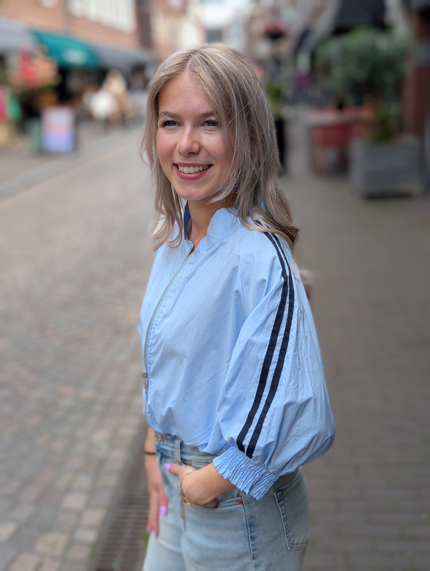 Bomberjack met rits sluiting - Licht blauw / donker blauw