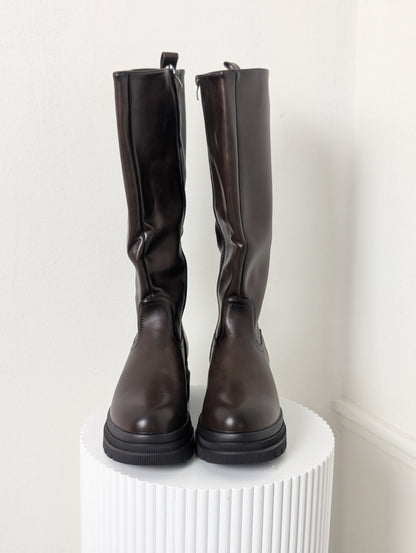 Hoge laarzen met rits - Donker bruin