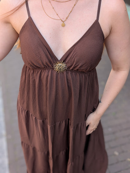 Bailey jurk met broche - Bruin