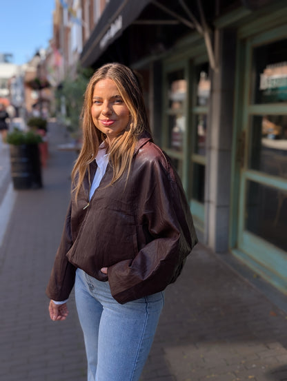 Faux leather bomber jasje - Bordeaux