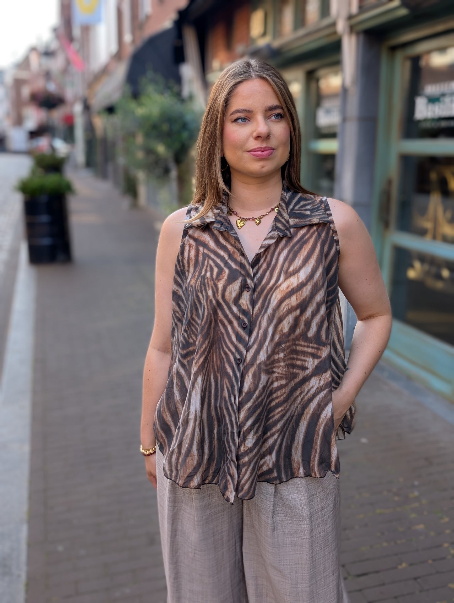 Oversized animal blouse - Bruin/Zwart