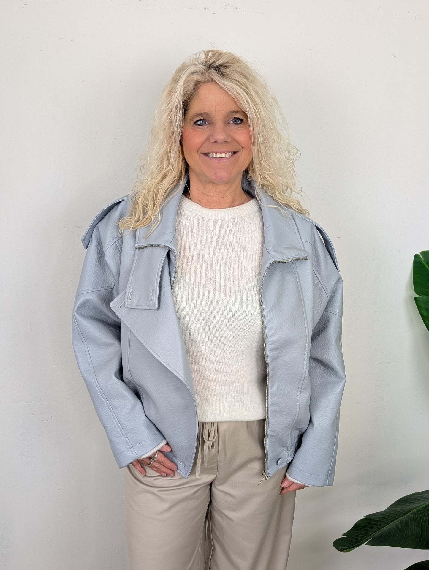 Oversized biker jacket leather look - Dust Blue