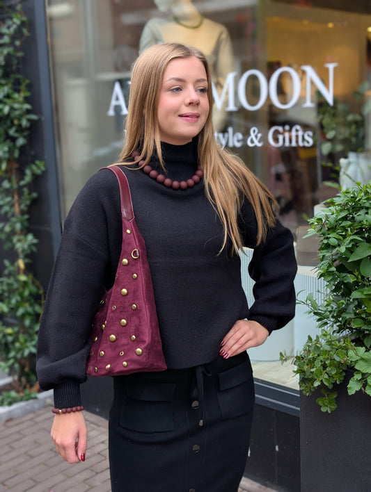 Moon tas met studs - Wijn rood