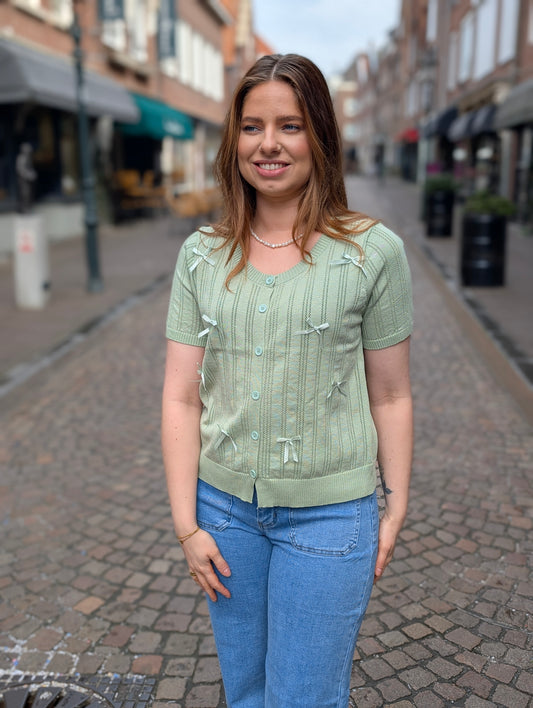 Strikjes vest korte mouw Pauline - Mintgroen