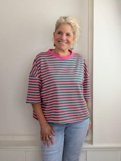 Gestreept shirt shimmer - Roze / groen