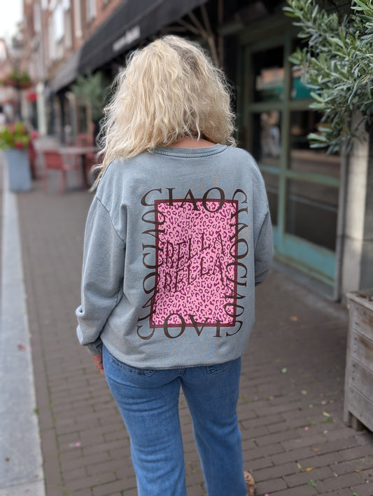 Ciao Bella Sweater - Washed Grey/Pink