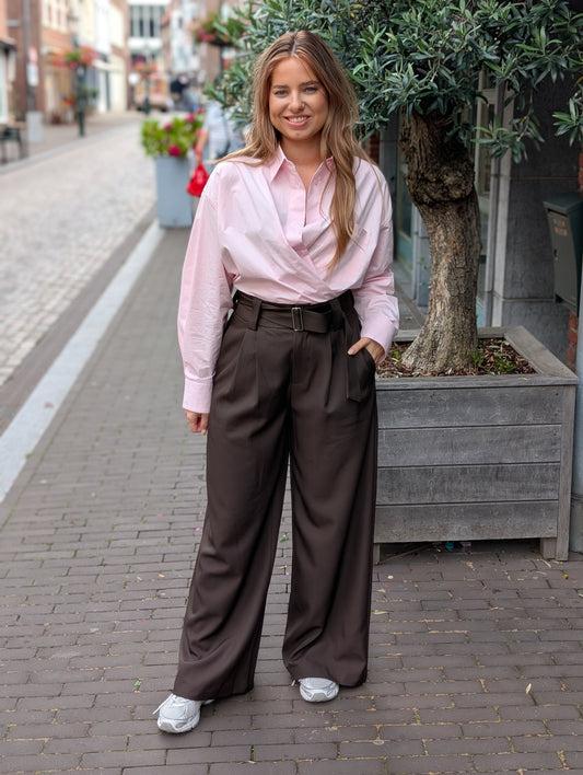 Pantalon Sarah met riem - Bruin