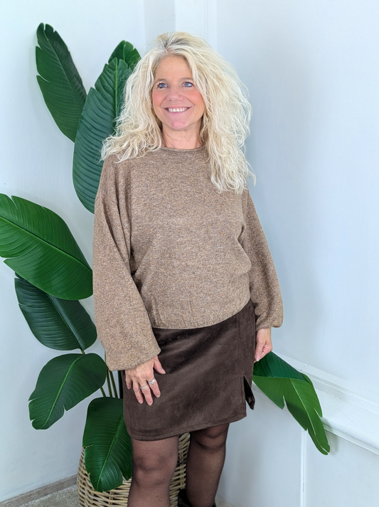 Sandra trui met elastiek onderin - Camel