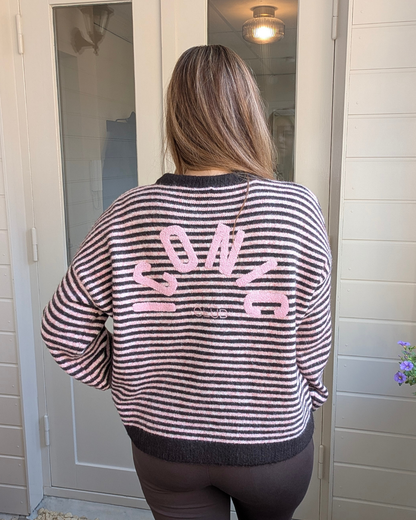 Gestreepte Iconic Club trui - Bruin/Roze
