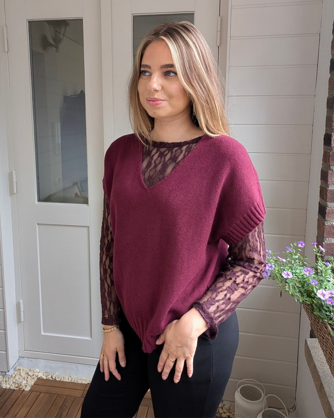 Joly V-hals knit - Bordeaux