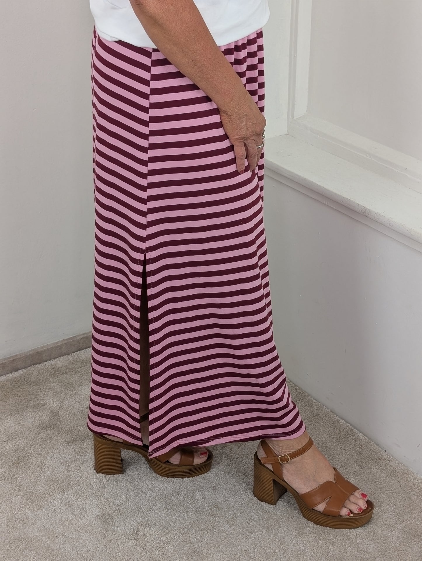Gestreepte rok Emma - Roze/Bordeaux
