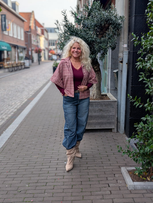 Karam ruitjes blouse - Bordeaux / creme