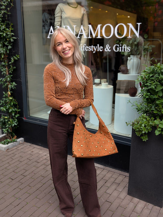 Moon tas met studs - Camel