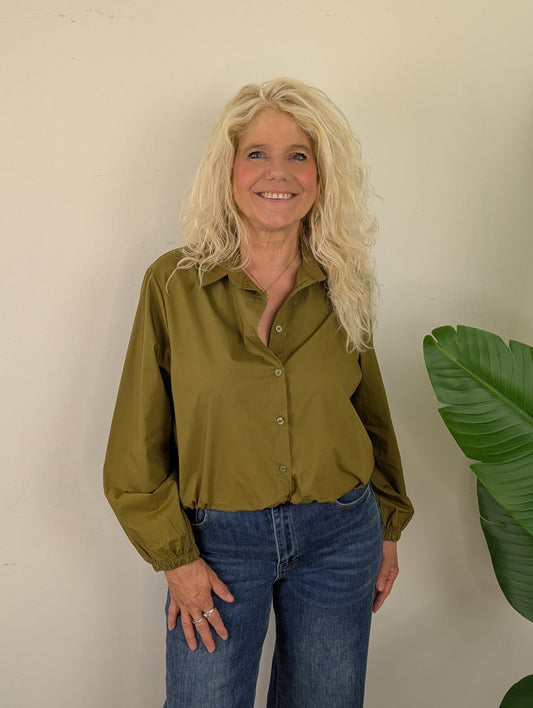 Katoenen blouse Veerle lange mouw - Olijfgroen