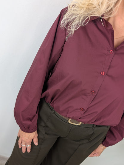 Katoenen blouse Veerle lange mouw - Bordeauxrood
