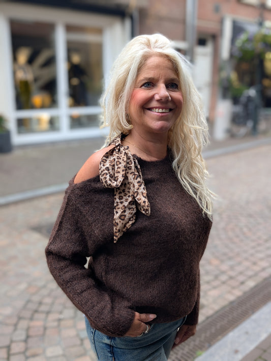 Trui met panterstrik Lot - Donkerbruin