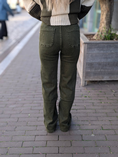 Folyrose wide leg knopen - Groen