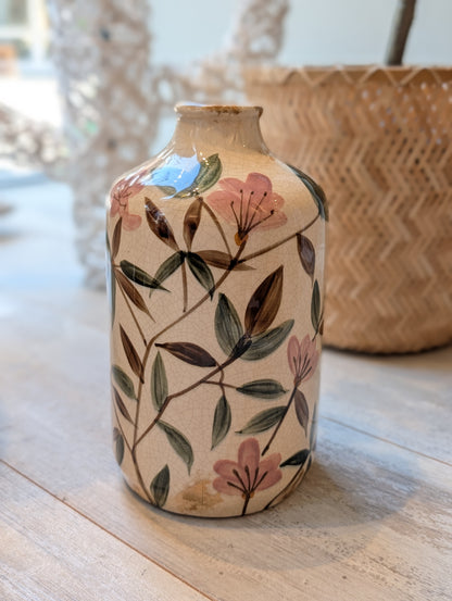 Karafvaas met ronde schouder 23 cm - Creme / groen / bruin / lila