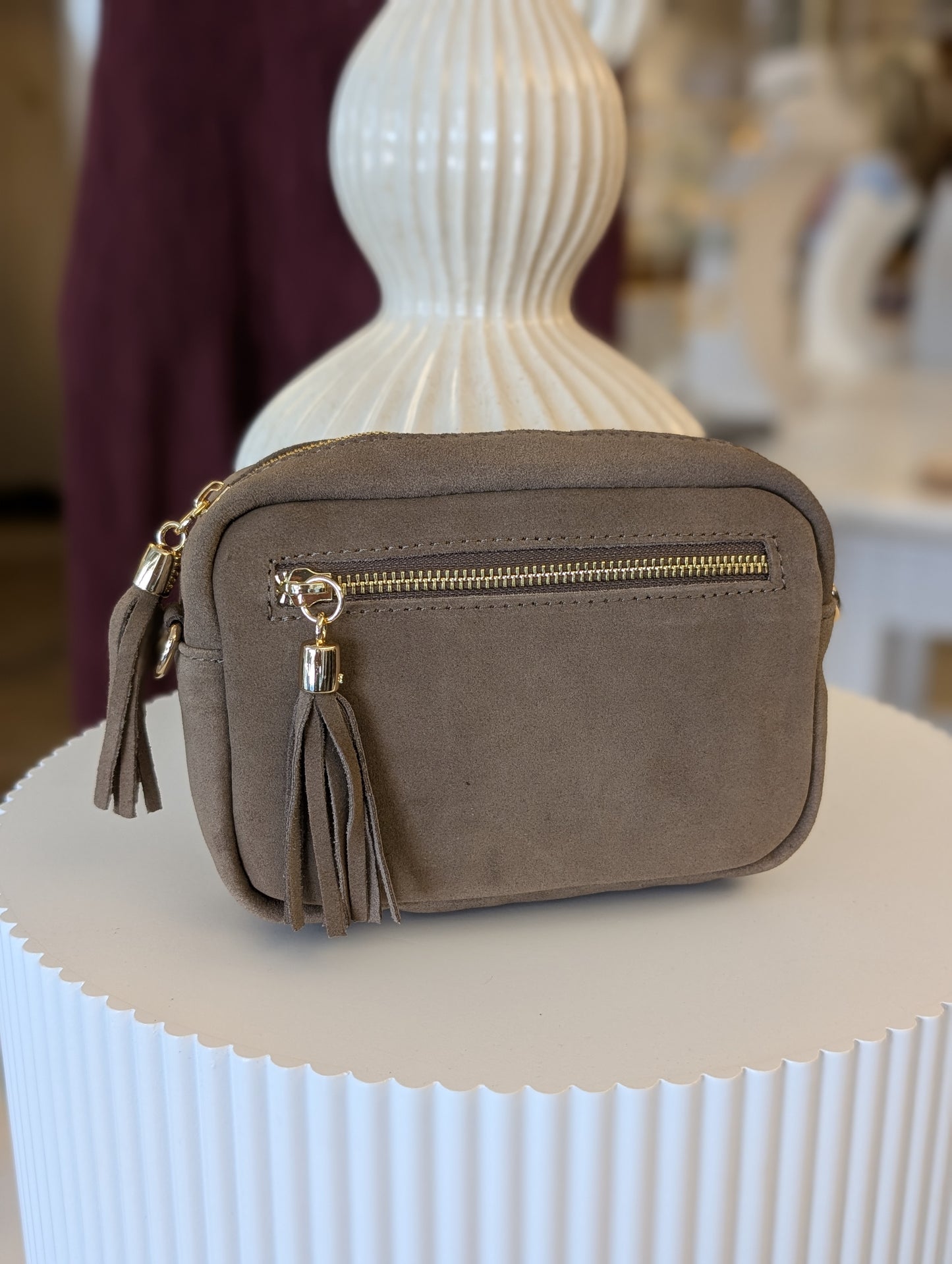Tas met gouden rits en kwastje - Taupe