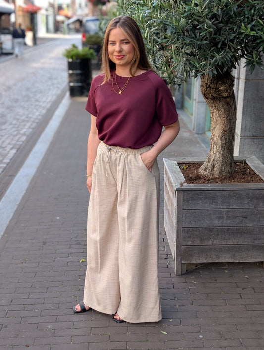 Lensy fijn ruitje pantalon - Beige
