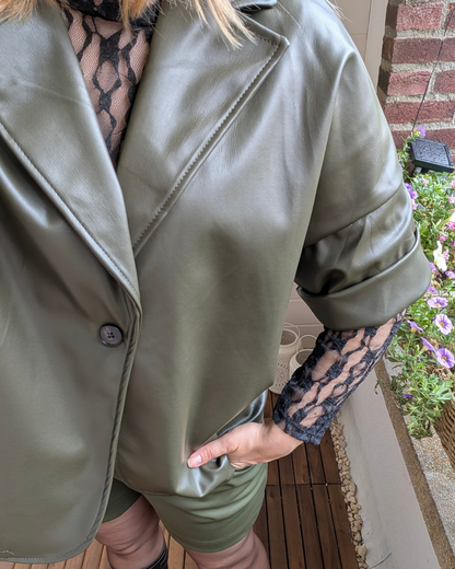 Liva Faux Leather short sleeve Blazer - Green