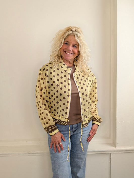 Blouse/vest bomber Polkadots - Geel/Bruin