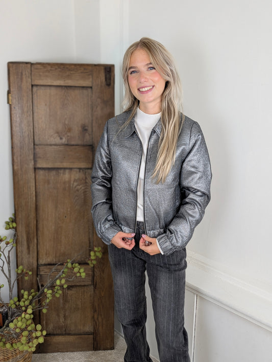 Red Button Bomber Metallic - Grey