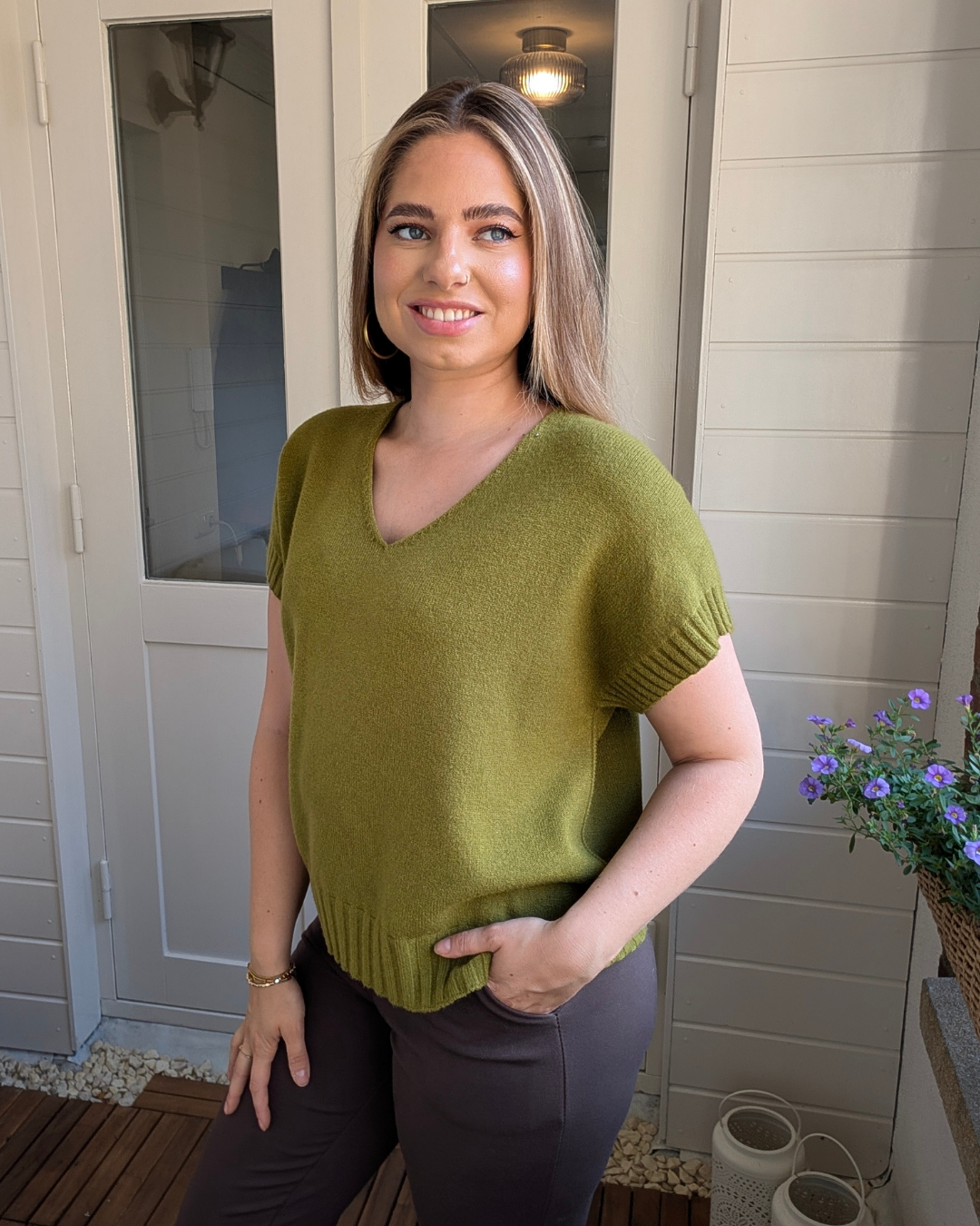 Joly V-hals knit - Mosgroen