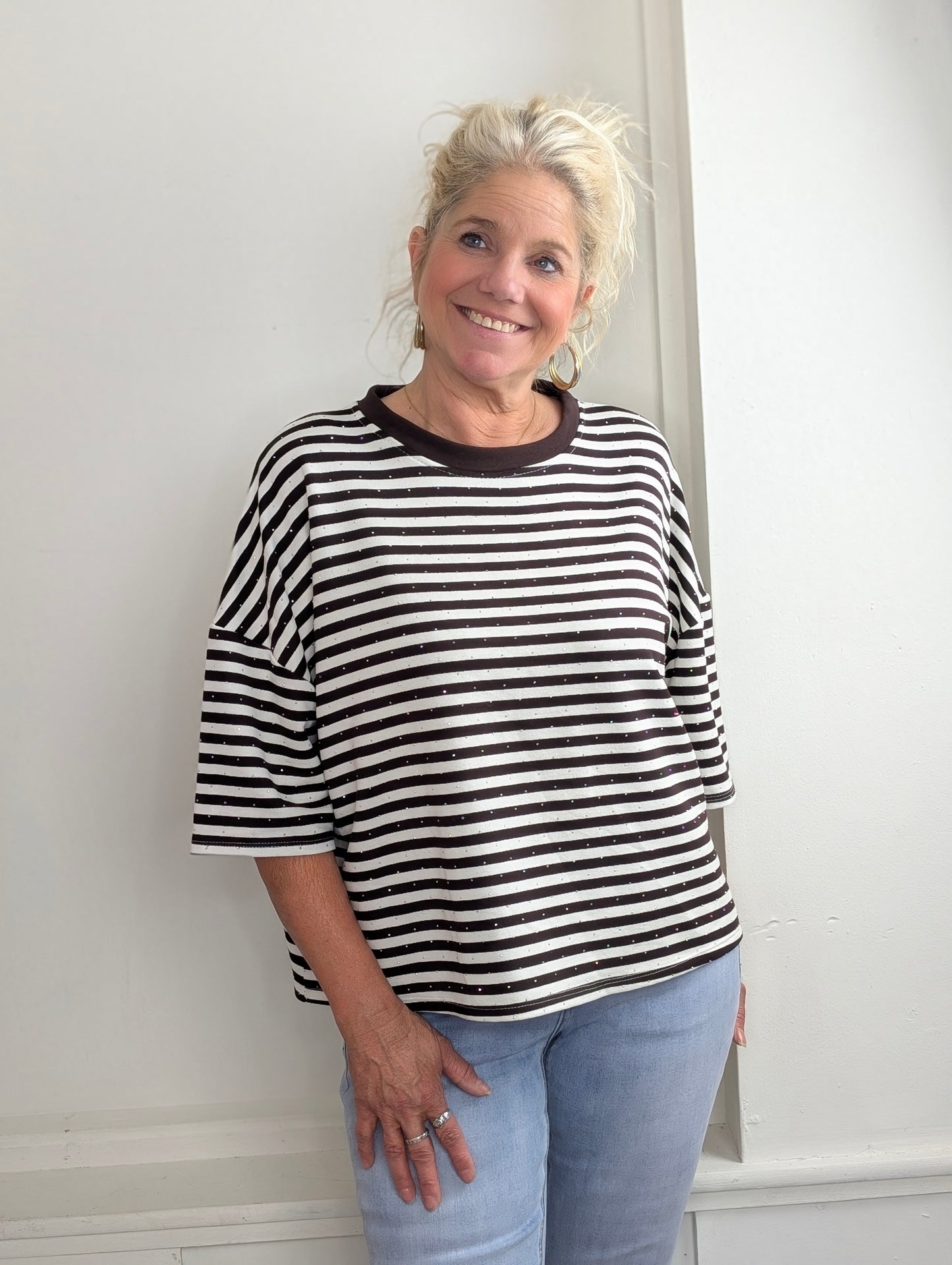 Gestreept shirt shimmer - Wit / bruin