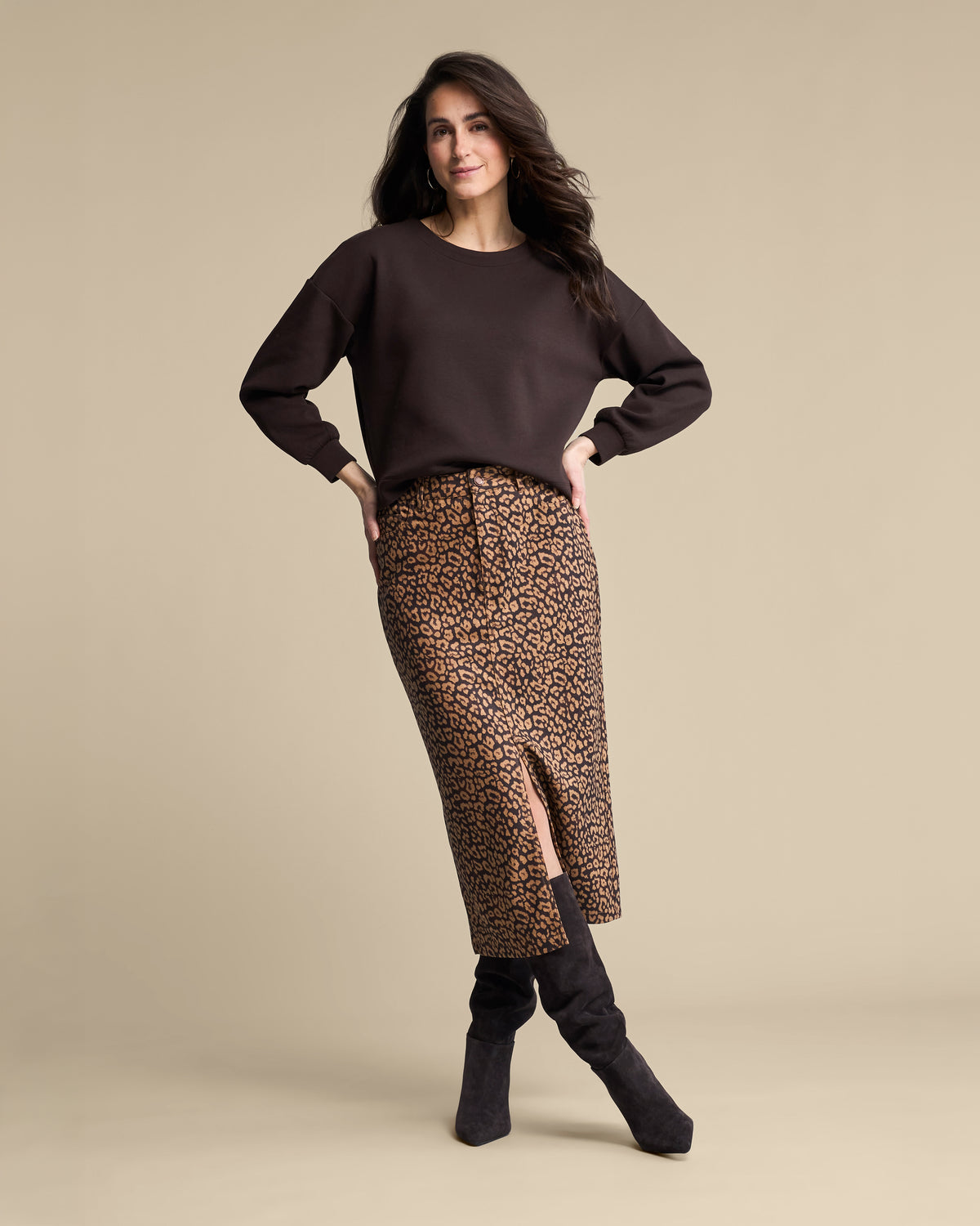 Red Button Skyler top long sleeves scuba - Espresso