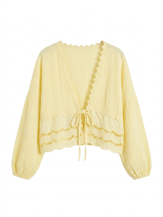 Boho Blossom Cotton Lace Cardigan - Geel