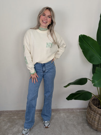 New York flower sweater - Ecru/Groen