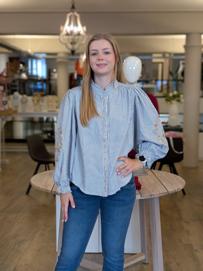 Gestreepte katoenen blouse Suze - Blauw/Wit