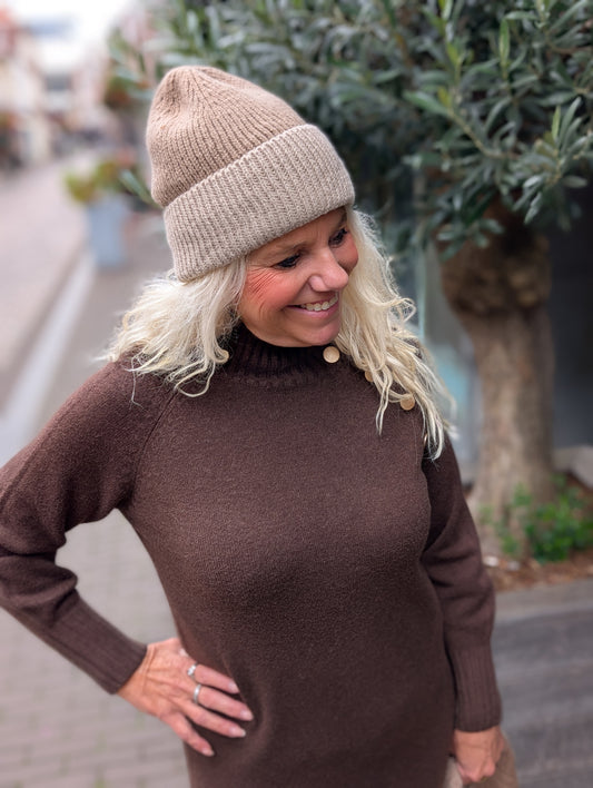 Wanda gebreide muts - Taupe/ ecru