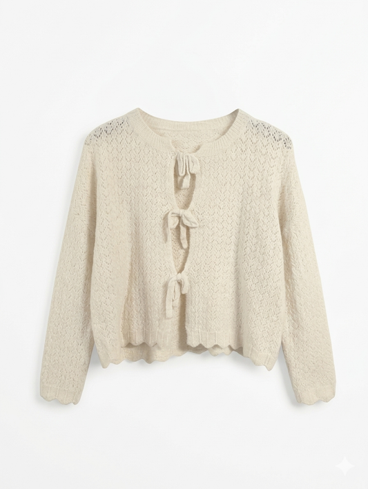 Pastel Pointelle Cardigan - Beige