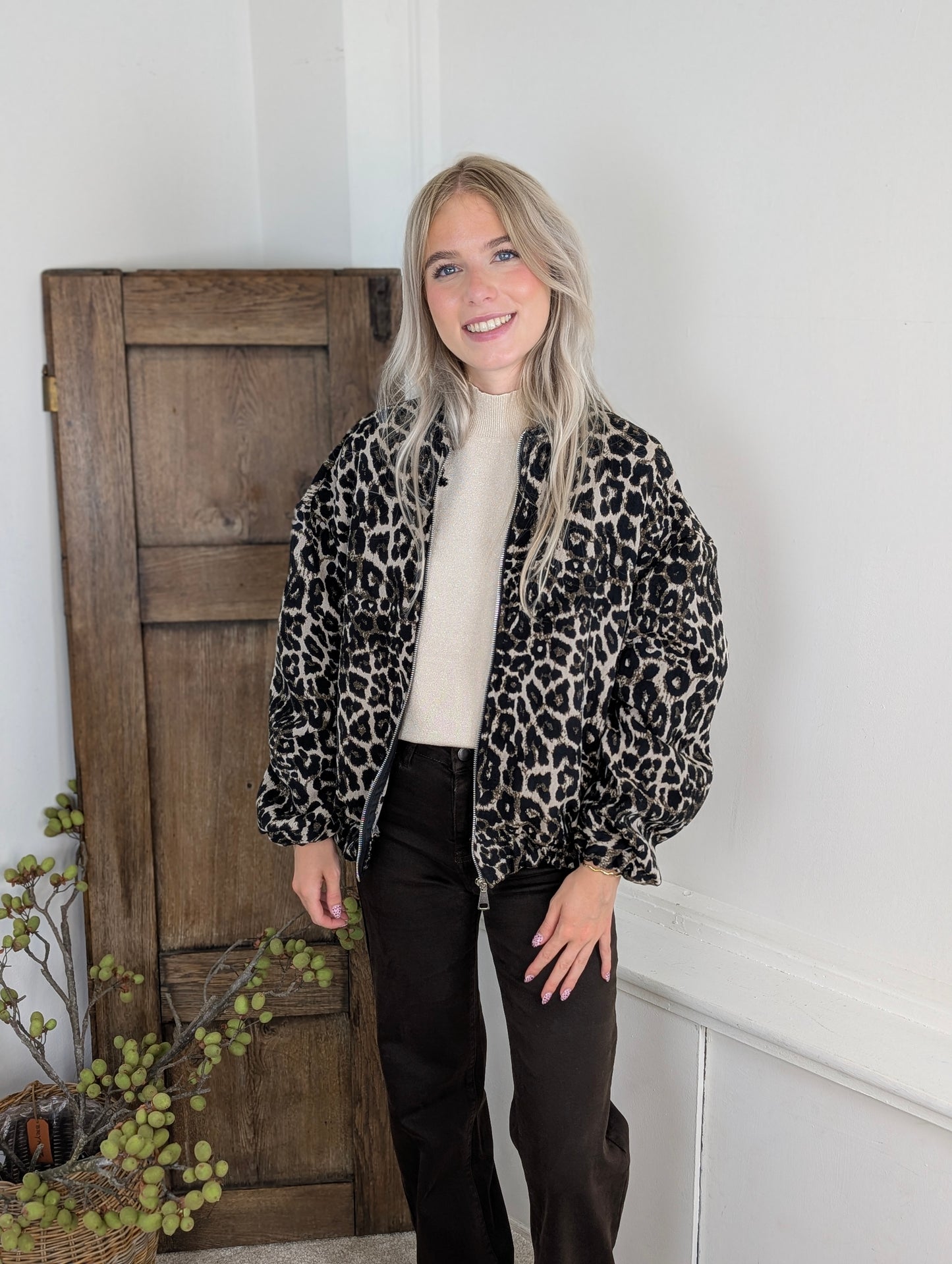 Mila panter bomber jas - Bruin mix