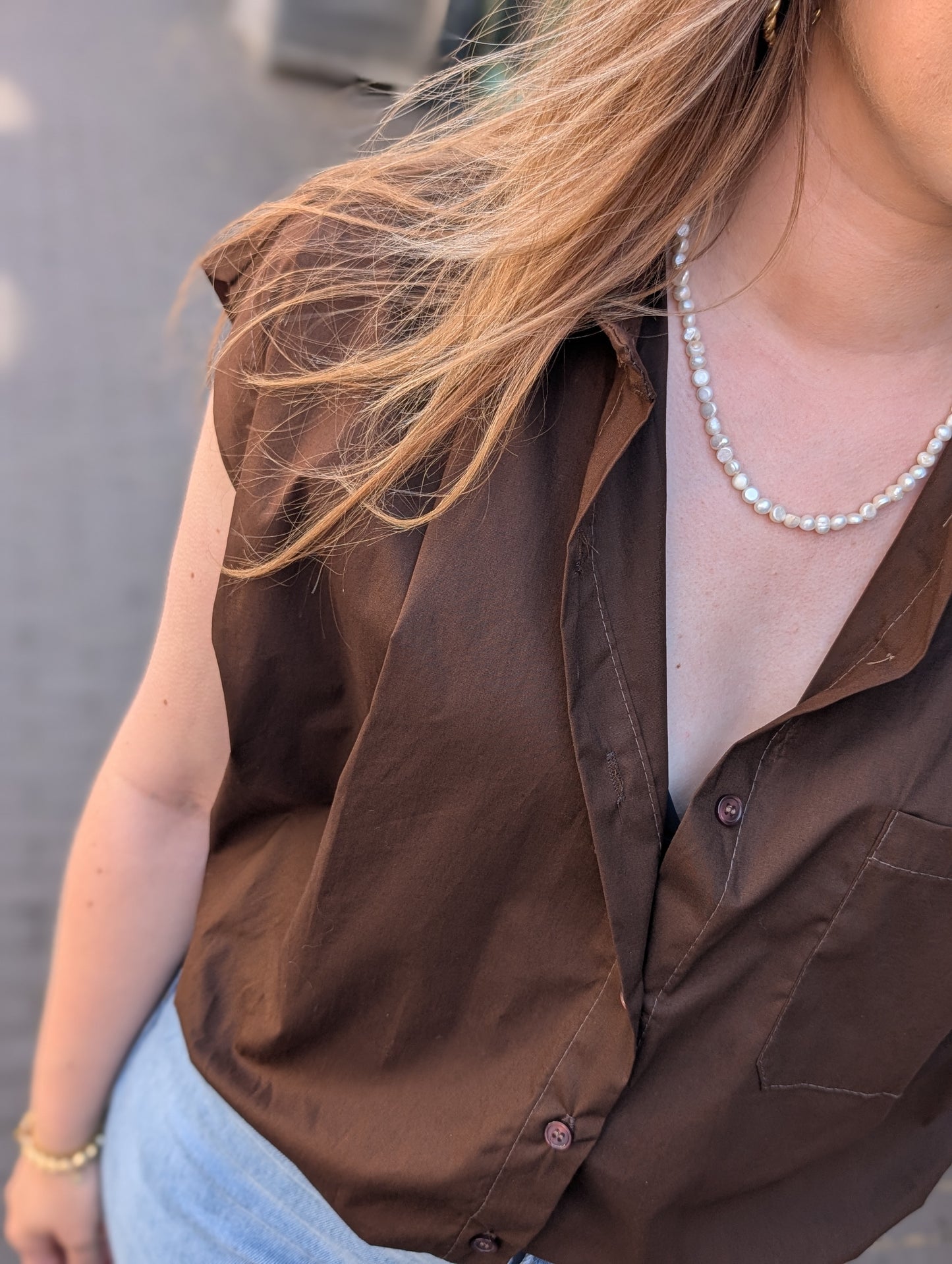 Bo blouse top met elastiek onderin - Bruin