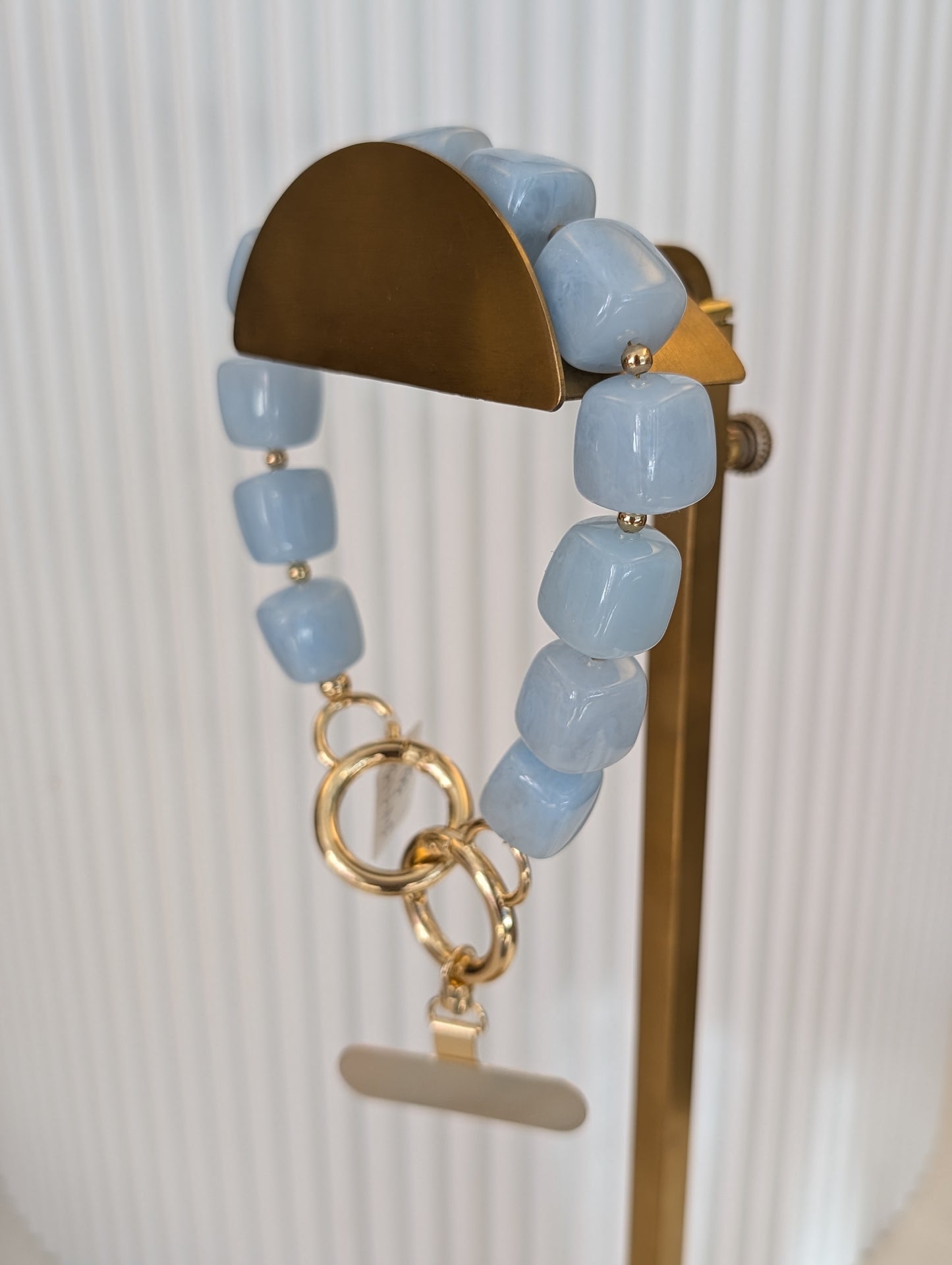 Telefoon koord vierkante kralen - Blauw / goud